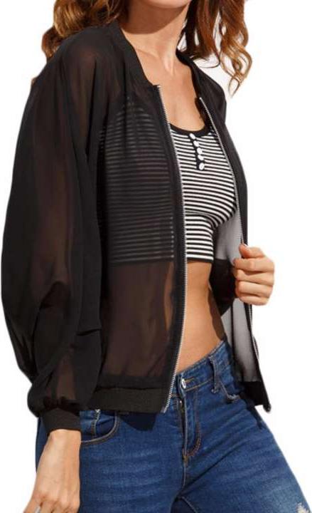 Aó khoác thời trang chiffon dây kéo