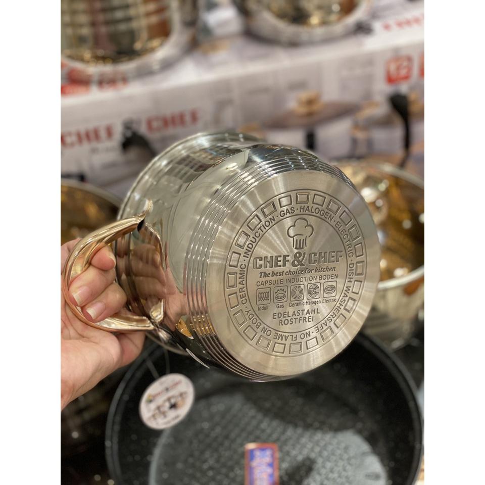 BỘ NỒI 6 MÓN 12 CHI TIẾT VUNG KÍNH CHEF&CHEF CÔNG NGHỆ ĐỨC