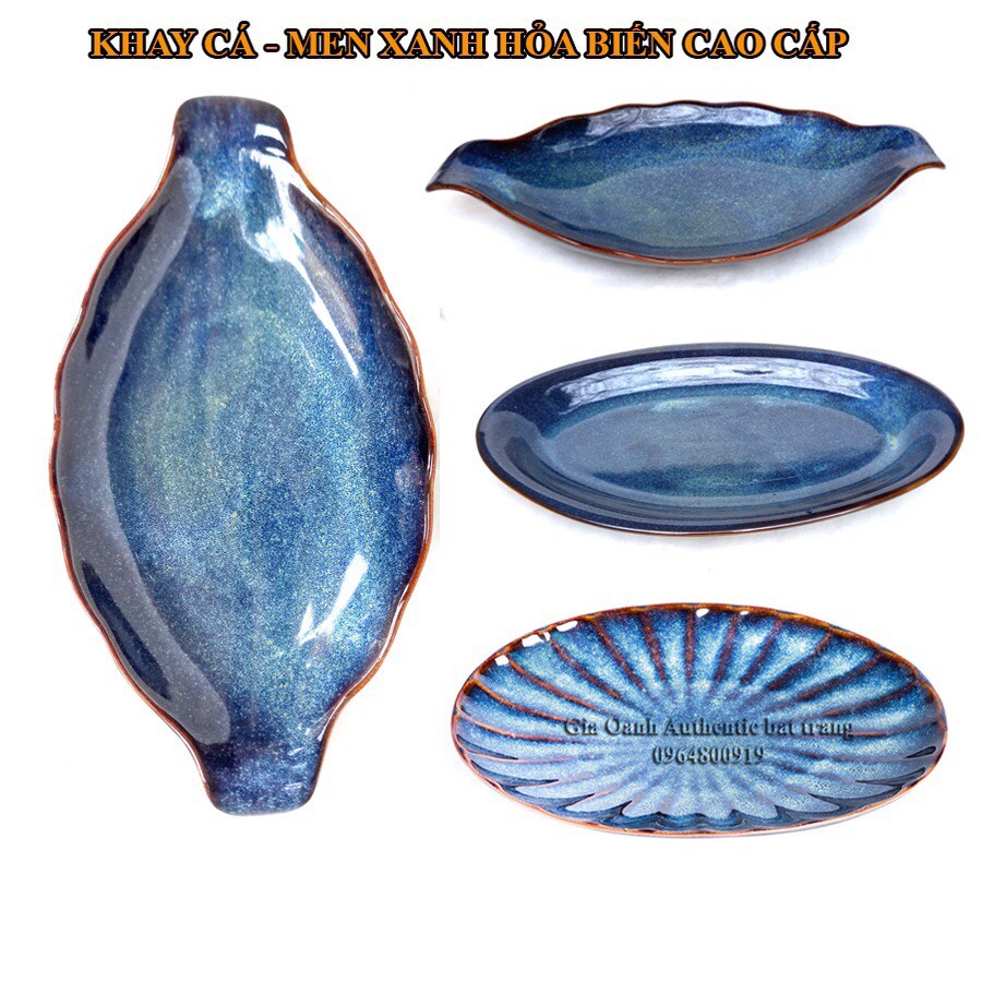 KHAY CÁ - Khay bầu dục đựng đồ ăn lẩu, tiệc - gốm sứ men xanh hỏa biến cao cấp - Chuyên dùng nhà hàng khách sạn 5 sao