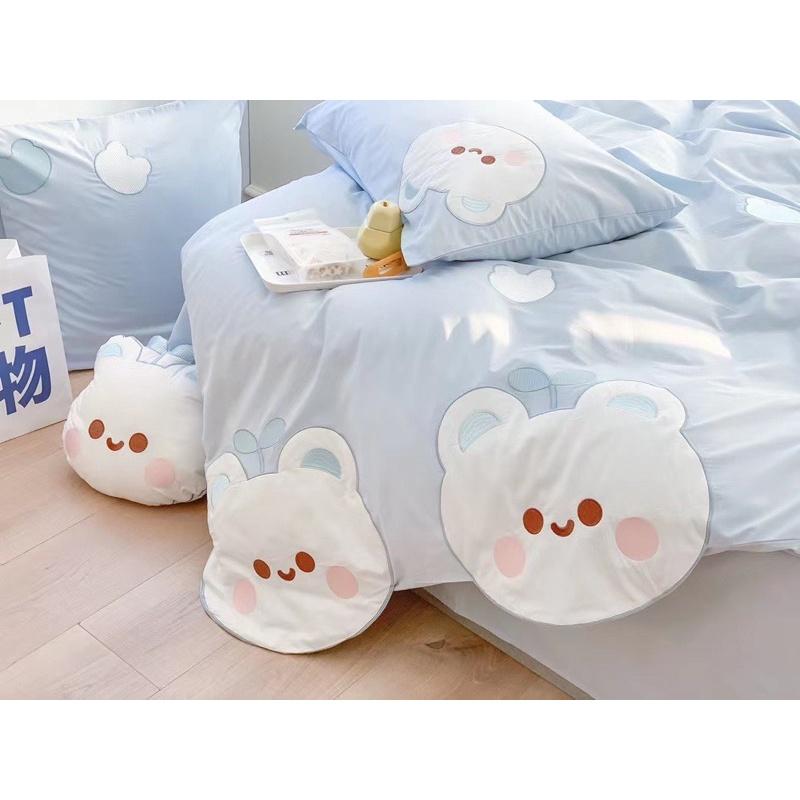 Bộ Chăn Ga Gối Cotton Linen Disney Hàng Nhập Khẩu Cao Cấp 5Món Mẫu Thỏ Xanh