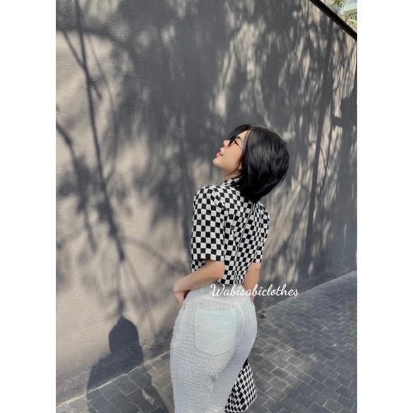 Áo sơmi croptop+ quần jean Wabisabi N1904