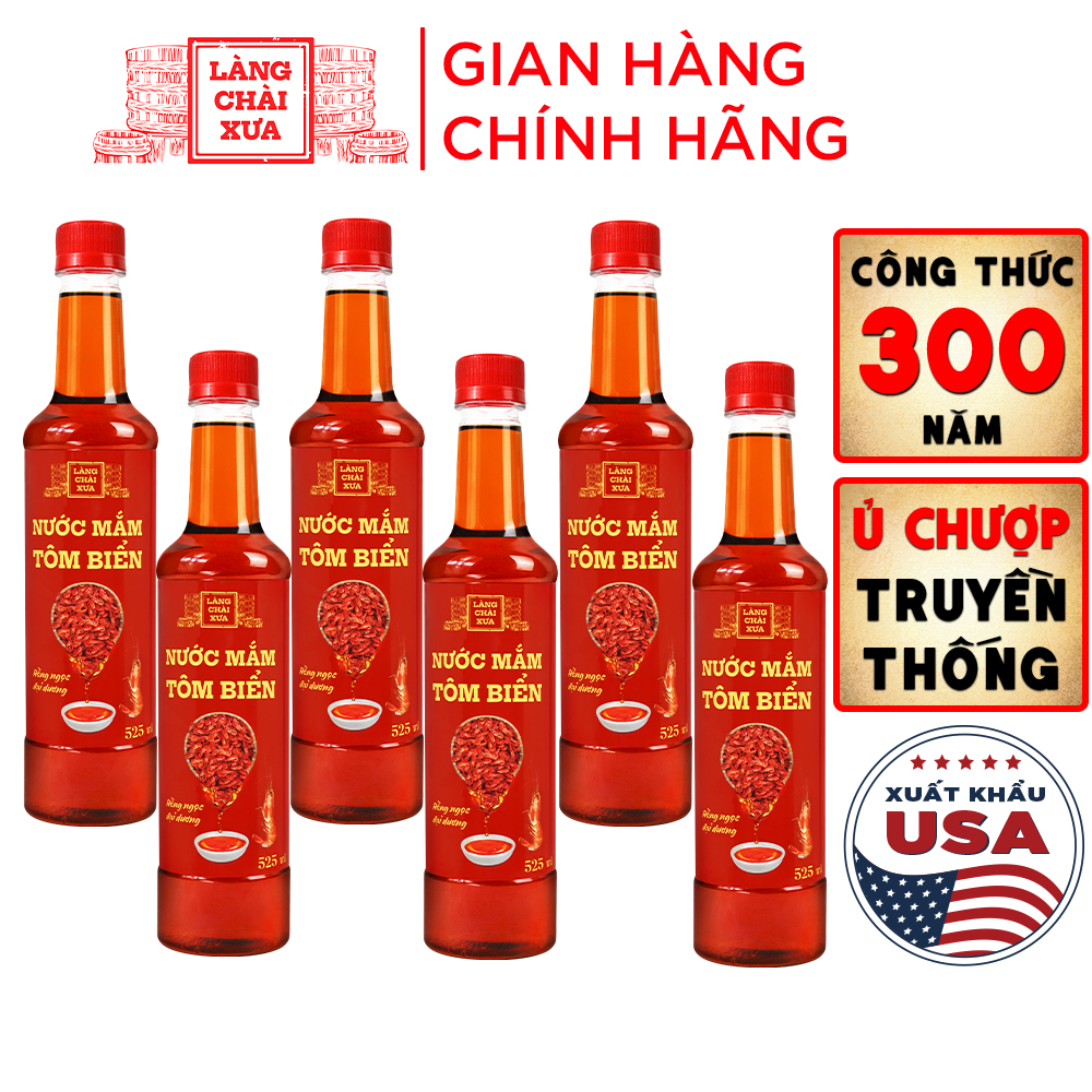 Đặc Sản Phan Thiết - Thùng 6 Chai Nước Mắm Tôm Biển Làng Chài Xưa 525Ml Hồng Ngọc Đại Dương 300 Năm Truyền Thống