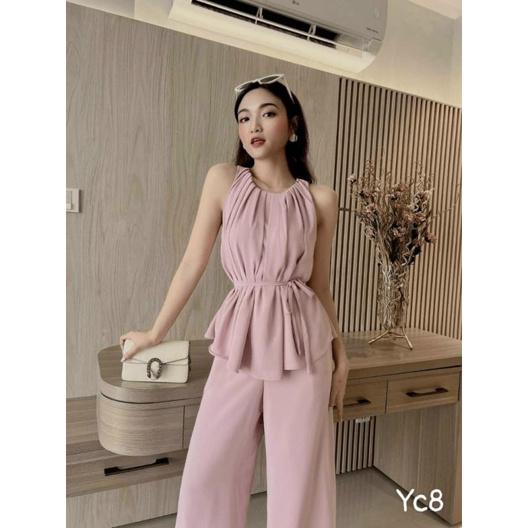 FREE SHIP SÉT ĐŨI CỔ YẾM XẾP LY PHỐI QUẦN SUÔNG TIỂU THƯ SANG CHẢNH DX