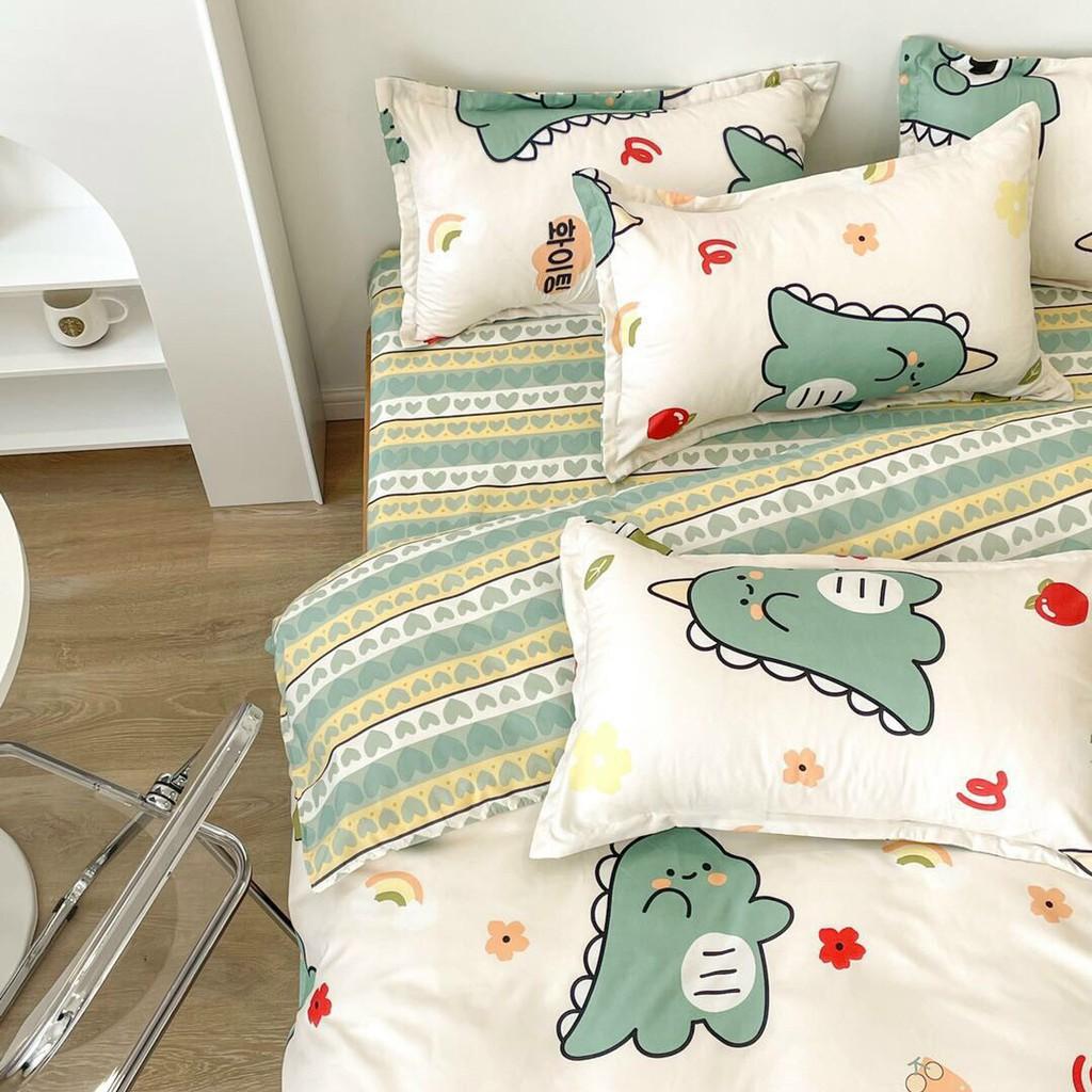 Bộ chăn ga gối Cotton Poly khủng long cà chua Minh Nhật ngộ nghĩnh đáng yêu - hàng nhập khẩu