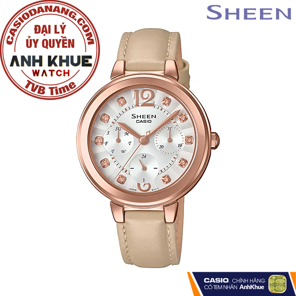 Đồng hồ nữ dây da Casio Sheen chính hãng SHE-3048PGL-7BUDR