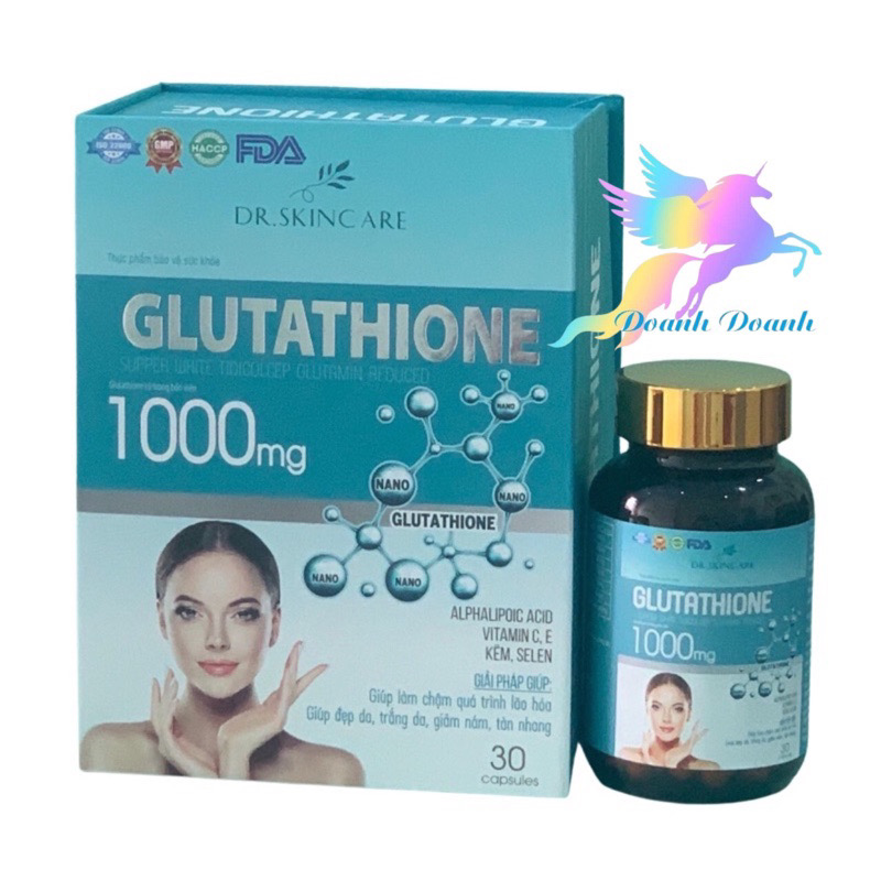 Viên Uống Trắng Da  GLUTATHIONE 1000 MG  DR.SKINCARE - Hộp 30 viên - Làm đẹp da, trắng da, mờ nám