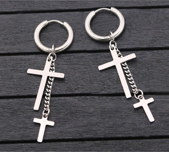Bông Tai Nam KPOP 2 Thánh Giá Tòn Ten Chất Liệu Thép Titan Không Rỉ TT 1691 - 1 Cặp