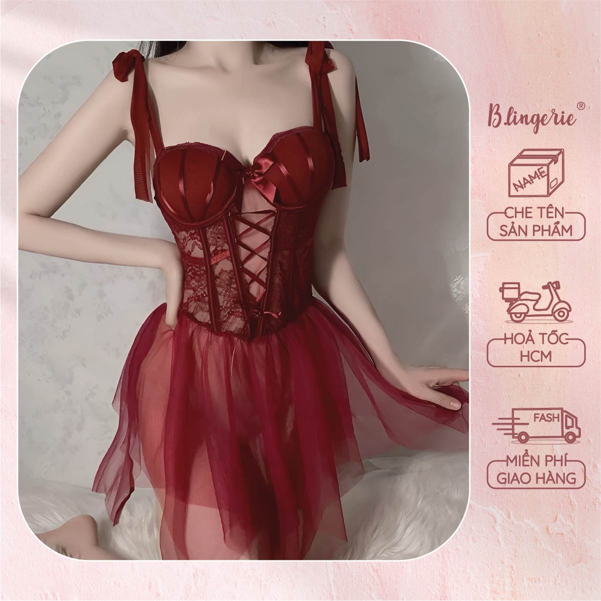 Váy Ngủ Nữ Phối Ren (Không kèm quần) - B.Lingerie