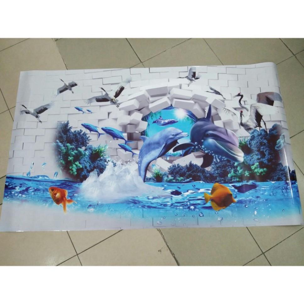 Tranh phong cảnh cá heo phá tường,Tranh 3d dán tường hiện đại trang trí phòng khách phòng ngủ(tích hợp sẵn
