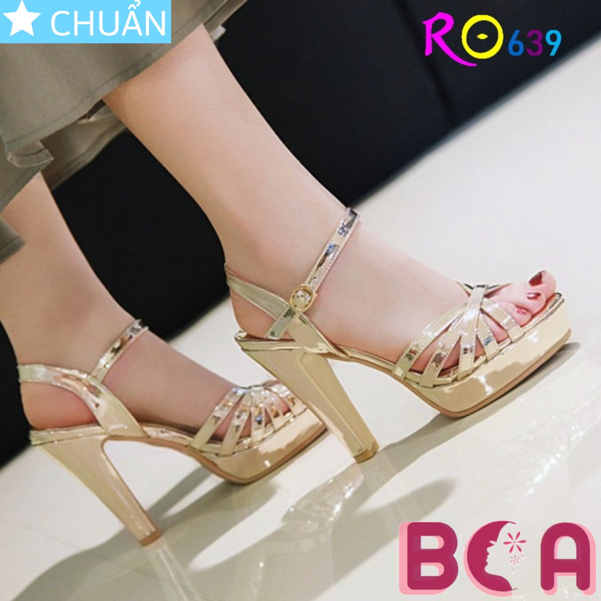 Sandal cao gót nữ 8 phân RO639 ROSATA tại BCASHOP sang trọng và sành điệu với da bóng và màu sắc nổi bậc