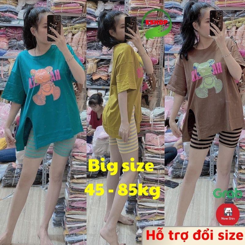 Đồ bộ nữ bigsize ESHOP đồ bộ mặc nhà áo xẻ tà một bên quần lửng ngố thun gân đẹp dễ thương đi chơi ngủ cute DB40