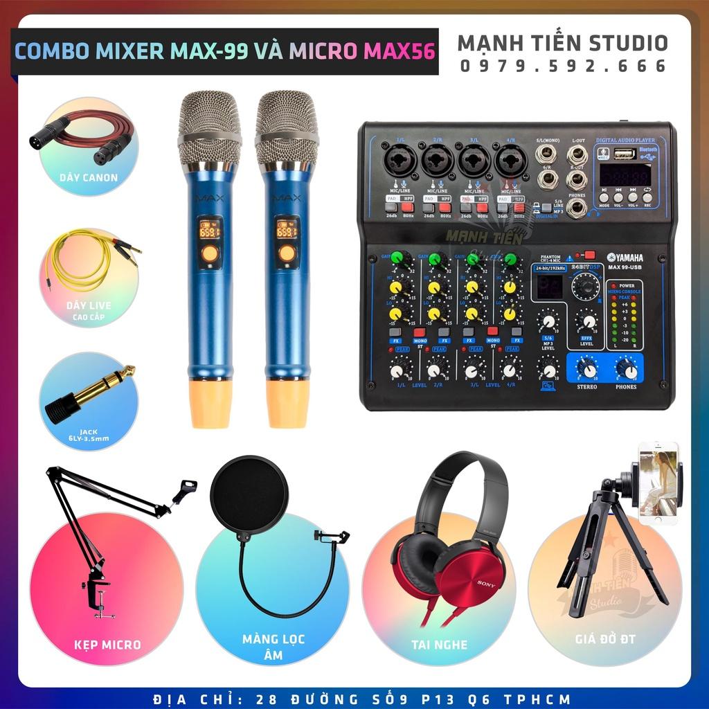 Combo thu âm livestream karaoke bán hàng onl tiktok idol đình cao MIXER MAX99 Bluetooth Và 2 Micro MAX56 kèm đủ phụ kiện