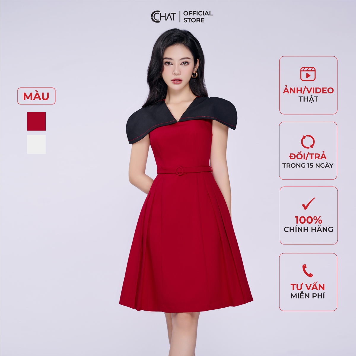 Đầm Nữ Xòe Vai Liền Ôm Tay Chất Liệu Tuytsi Cao Cấp 62VNS8022XT