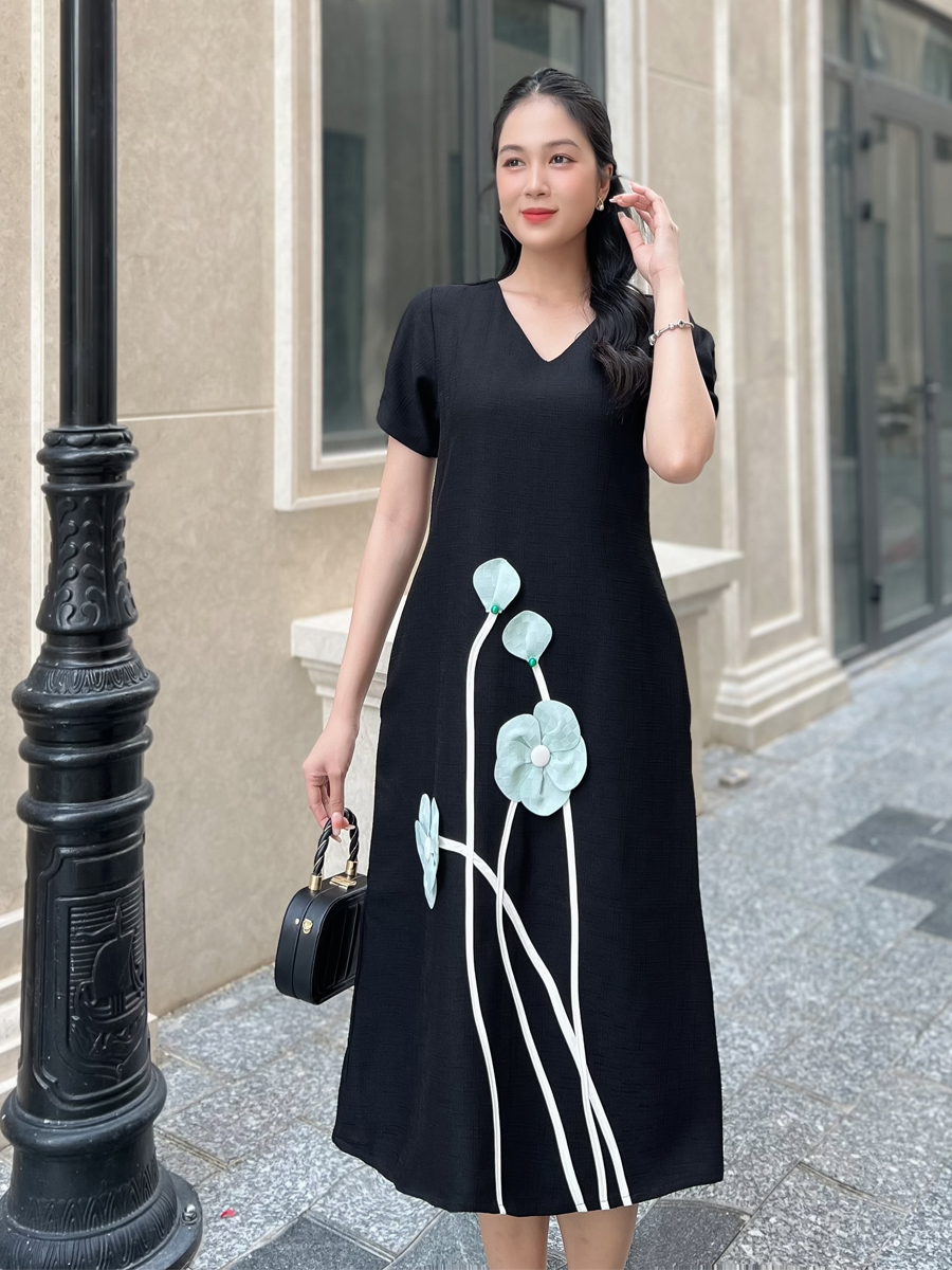 [HCM]  Đầm dáng suông cho nữ vải linen gân phối cây hoa 3D lạ mắt  MS110 - KHÁNH LINH STYLE