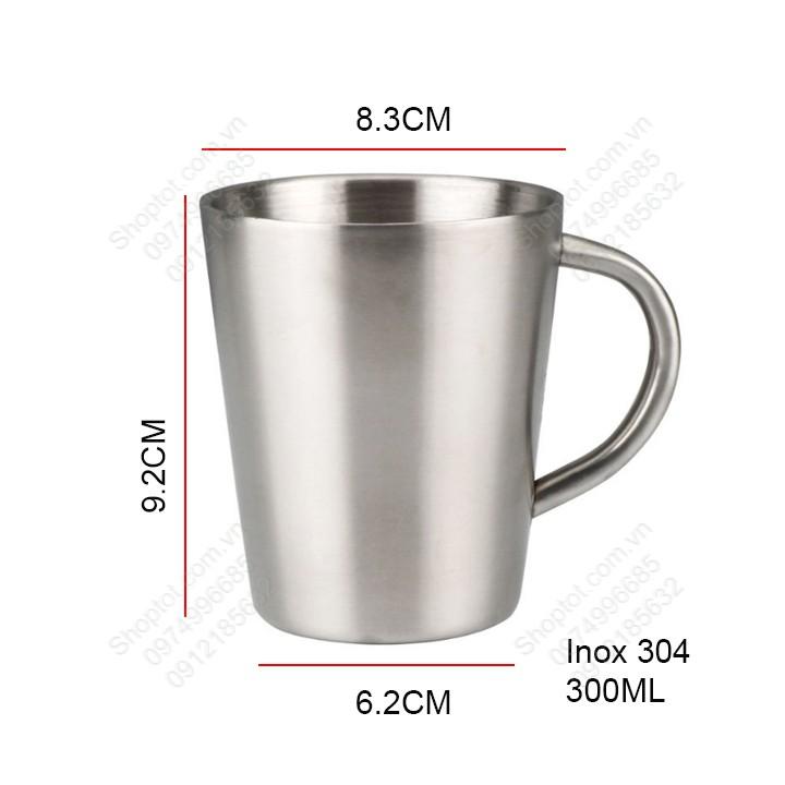 CỐC LY BẰNG INOX 304 LOẠI 2 LỚP CÓ TAY CẦM 300ML, CHUYÊN DÙNG UỐNG CÀ PHÊ, UỐNG TRÀ, SỮA ĐA NĂNG