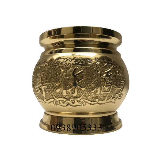 Lư hương thờ cúng bằng đồng vàng bóng dk 14cm,phụ kiên thờ cúng gia tiên
