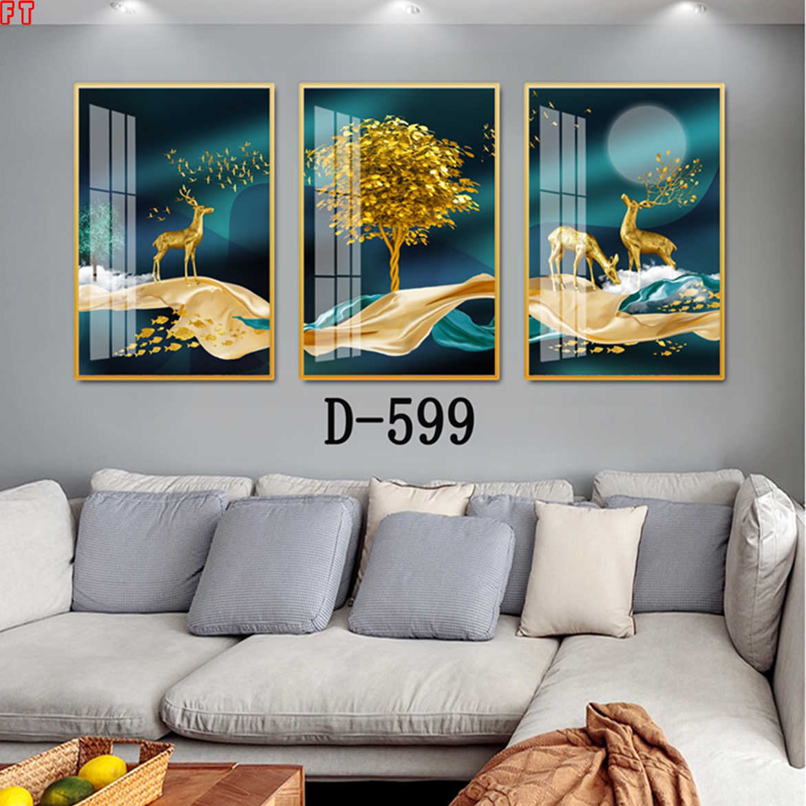 Tranh Những Chú Hươu Có Cặp Sừng Tuyệt Đẹp - Tranh Canvas Bộ 3 Bức Treo Tường Giá Rẻ
