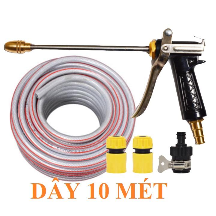 Bộ dây vòi xịt nước rửa xe, tưới cây . tăng áp 3 lần, loại 7m, 10m 206318 đầu đồng,cút,nối đen+ tặng đai
