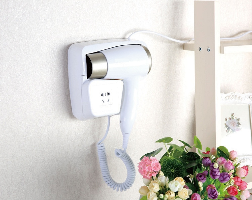 Máy sấy tóc treo tường gia đình khách sạn tích hợp ổ cắm điện Hotel Household Wall-Mounted Hair Dryer 1300W