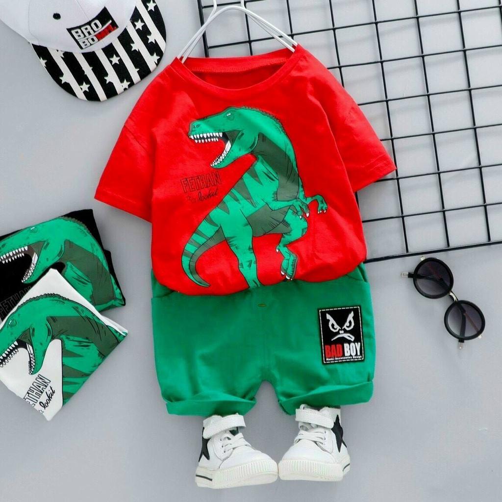 Đồ Bộ Hè Cộc tay In Hình Khủng Long Cho Bé Trai Chất Cotton cao cấp, Quần áo trẻ em từ 8-18kg - SUMO KIDS