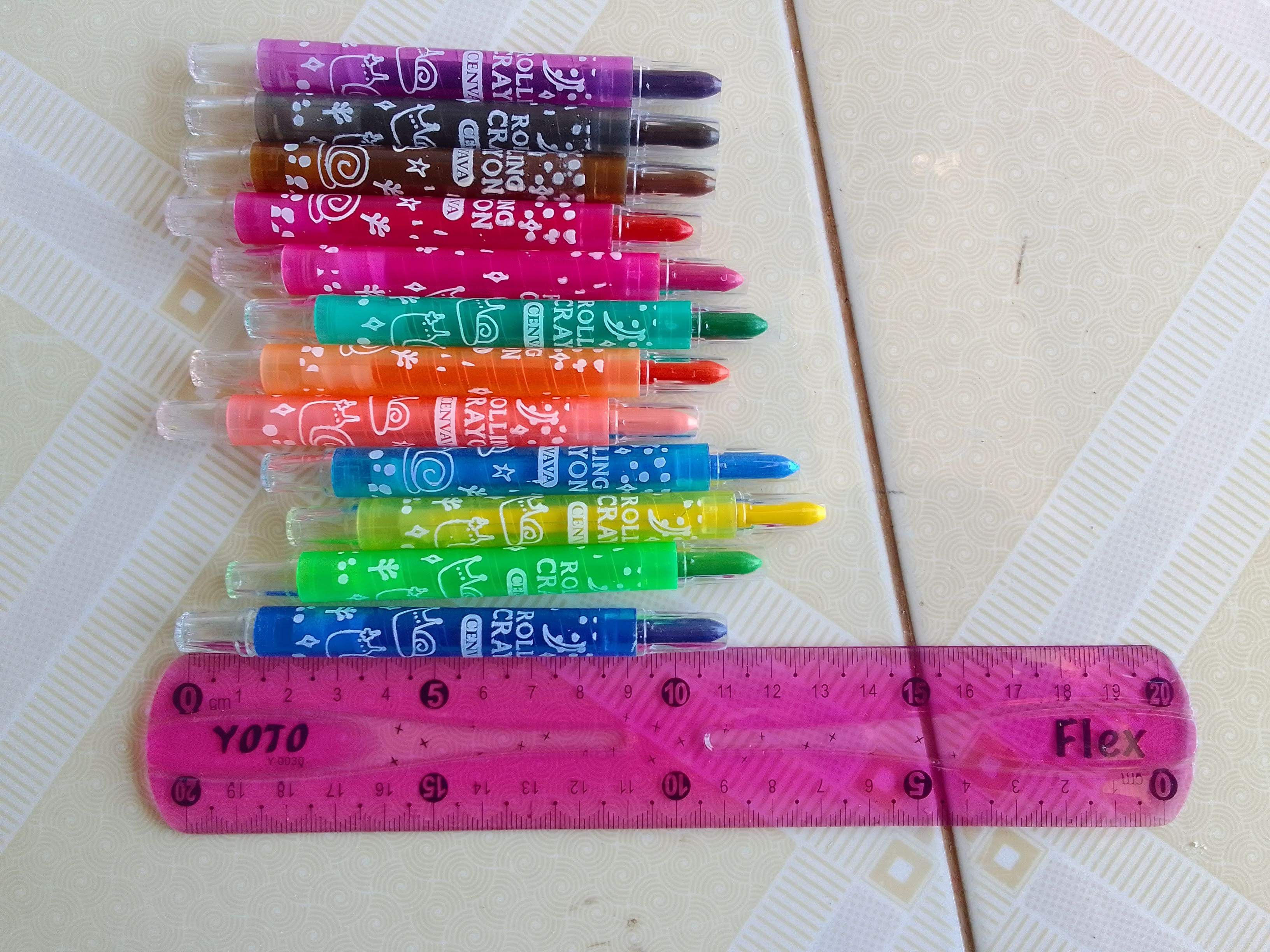 Bút sáp vặn 12 màu ngắn - 12 màu dài Rolling Crayon túi nhựa