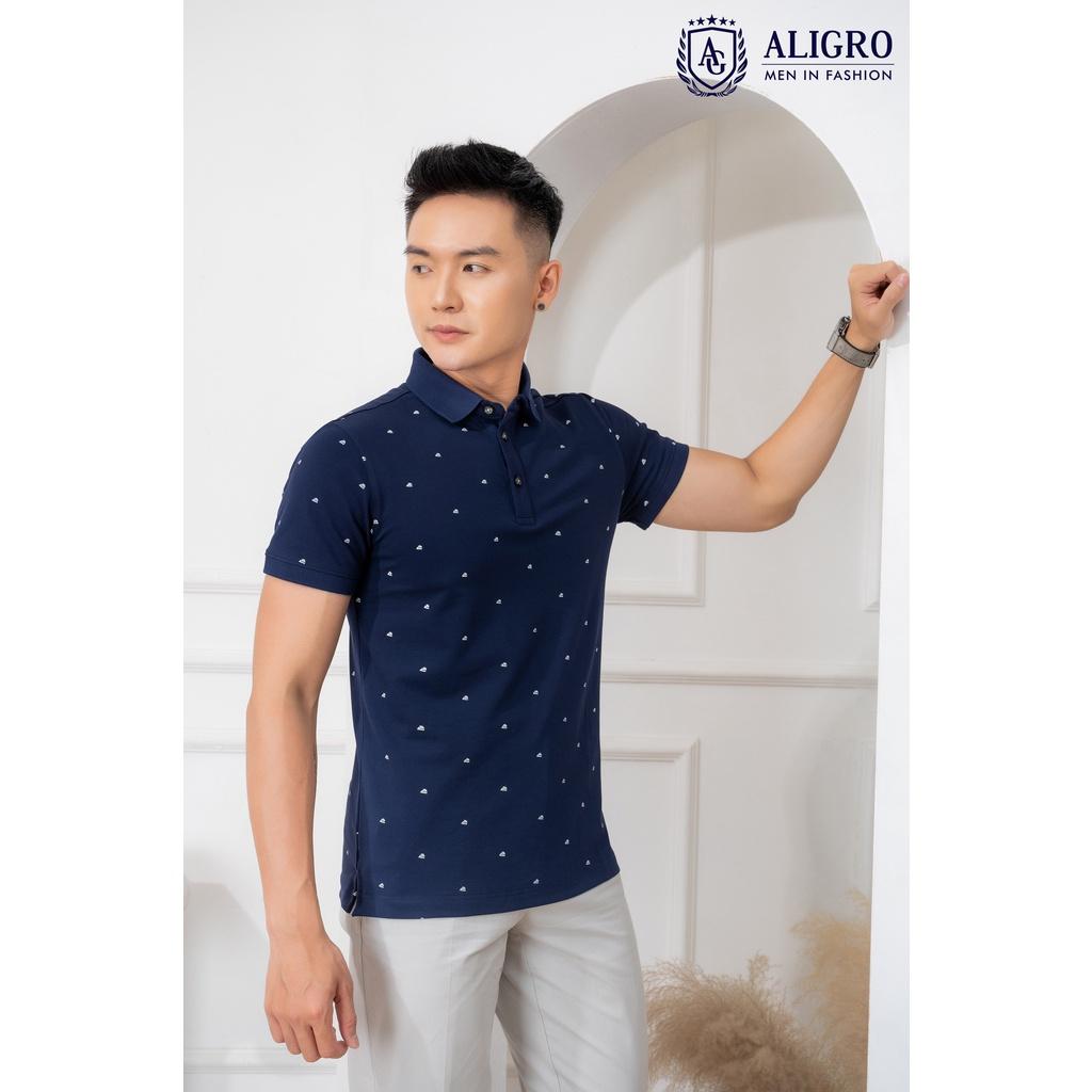 Áo polo cộc tay nam Aligro họa tiết màu navy ALGPLO63