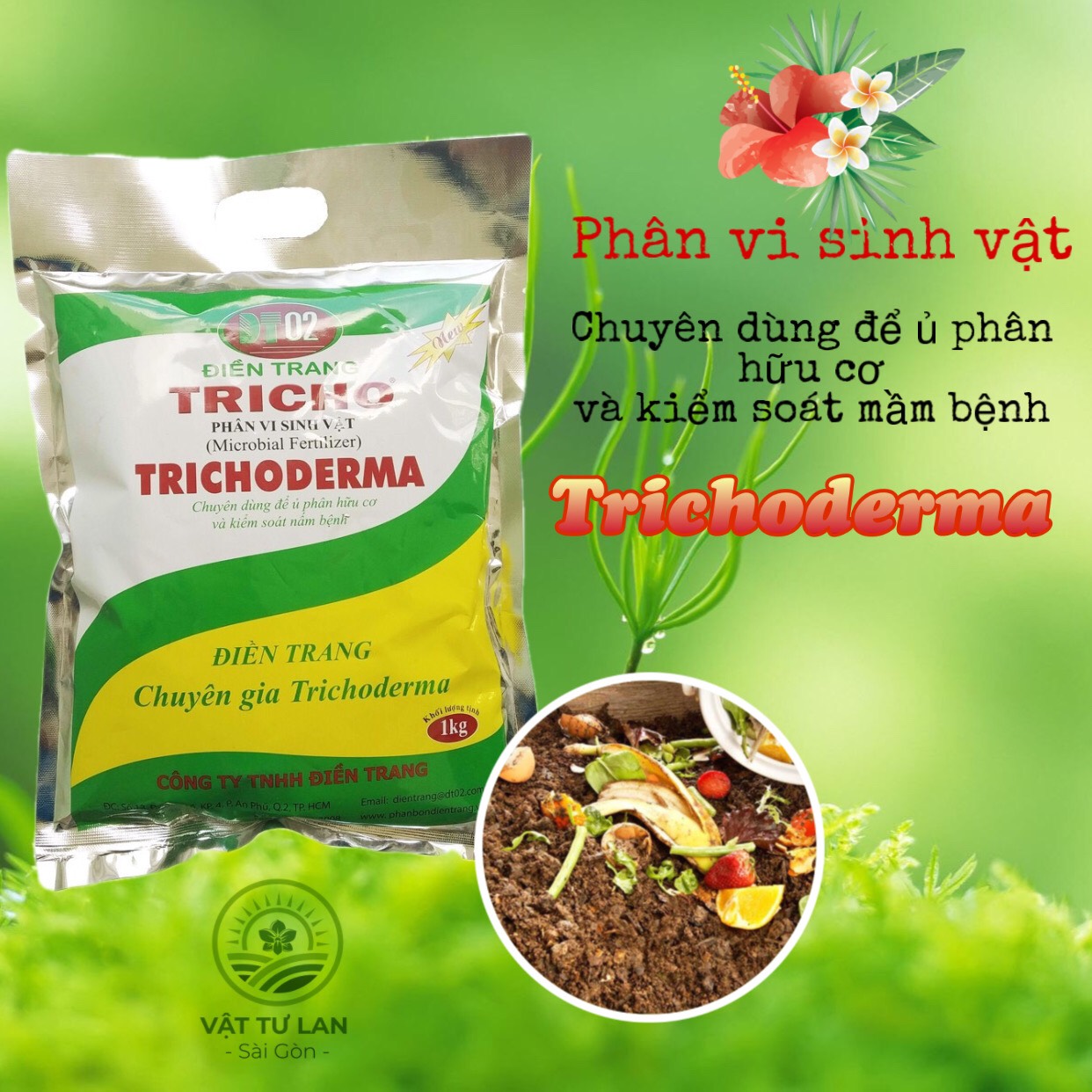 Phân vi sinh vật TRICHODERMA chuyên dùng ủ phân hữu cơ và kiểm soát nấm bệnh - 1kg
