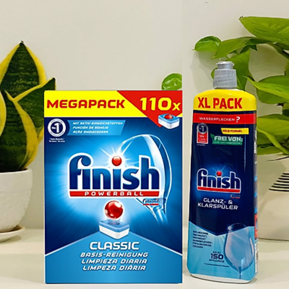Combo Viên rửa bát Finish 110 viên+Nước làm bóng finish 800ml dùng cho máy rửa bát