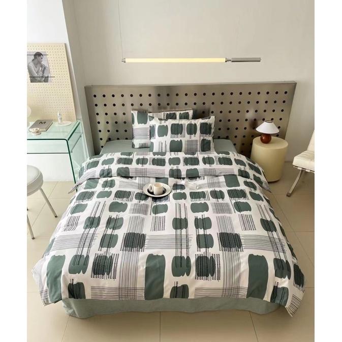 Bộ Chăn Ga Gối Cotton Living 100%cotton Hàng Nhập Khẩu Cao Cấp 4 Món Hoạ tiết Kẻ Sang Trọng