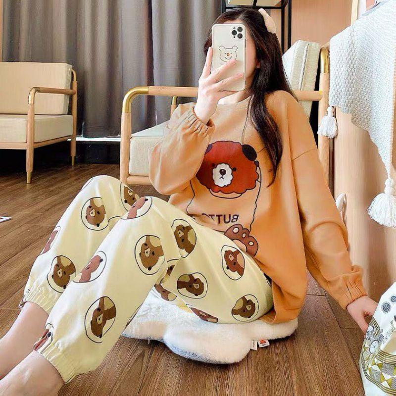 Đồ bộ nữ tay dài in hình họa tiết dễ thương,phù hợp mang mùa thu đông