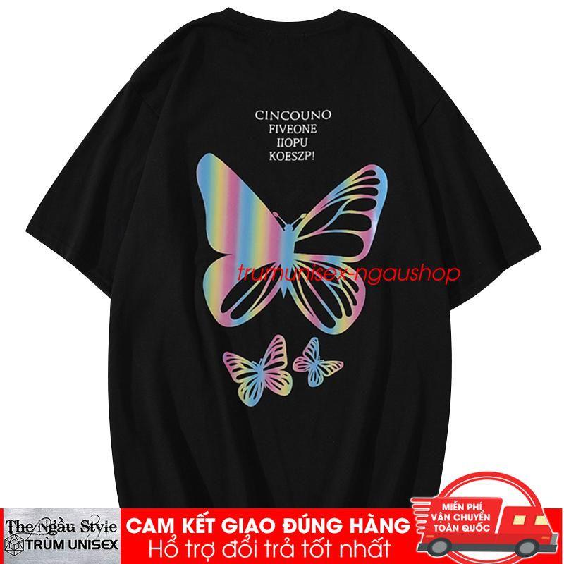 Áo thun Stee nam tay lỡ unisex form rộng overtee In Phản Quang Dạ quang 7 màu Butterfly CINCOUNOTrumunisex aothununisex