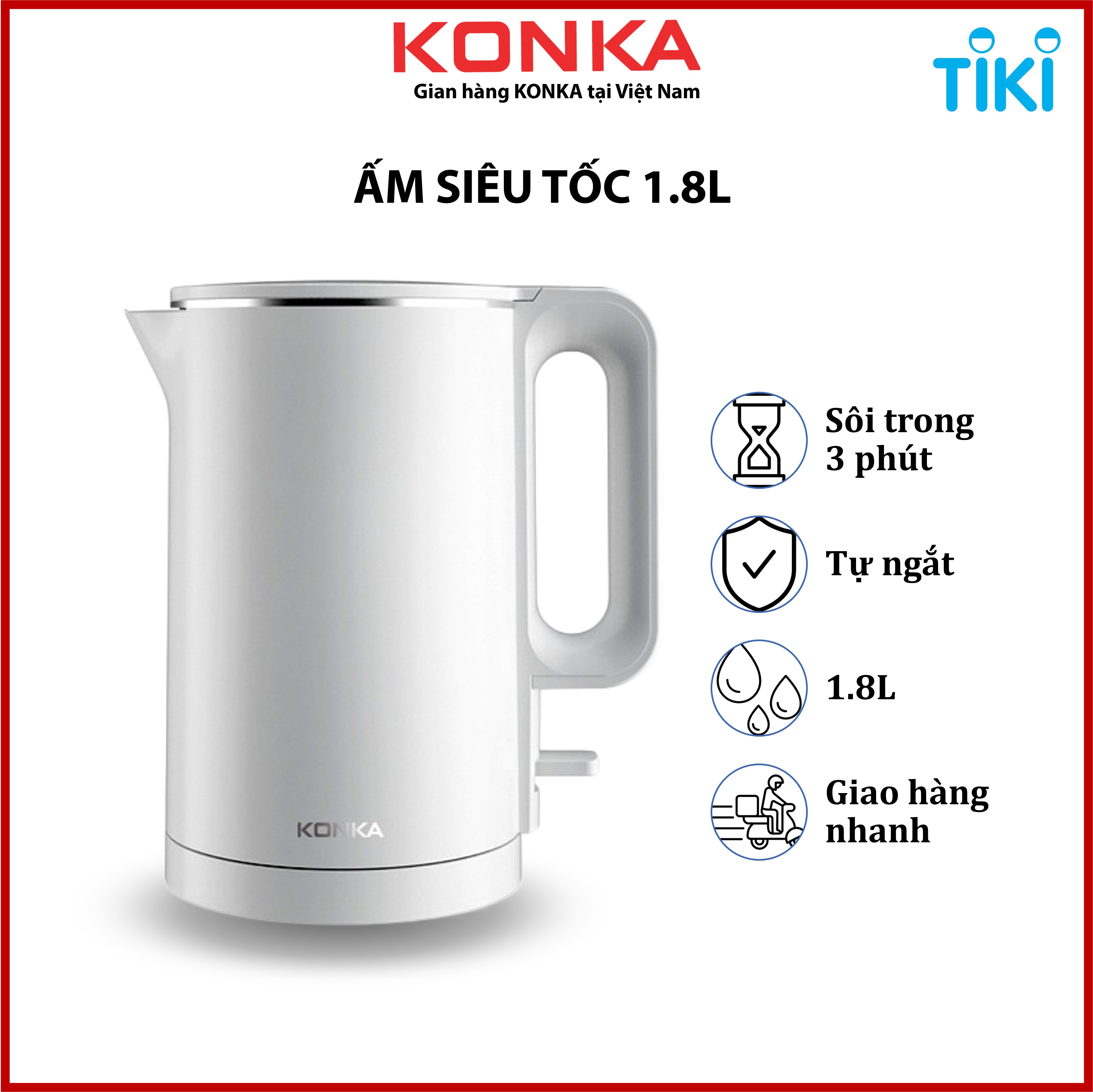 Ấm siêu tốc KONKA KEK-KM18 (1,8l) đun nước nhanh tự ngắt khi sôi - Hàng nhập khẩu