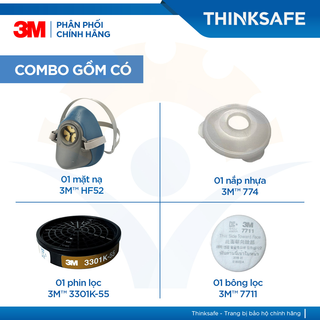 Mặt nạ phòng độc 3M HF52 mặt nạ lọc bụi, lọc hơi/khí độc kèm phin lọc 3301K-100