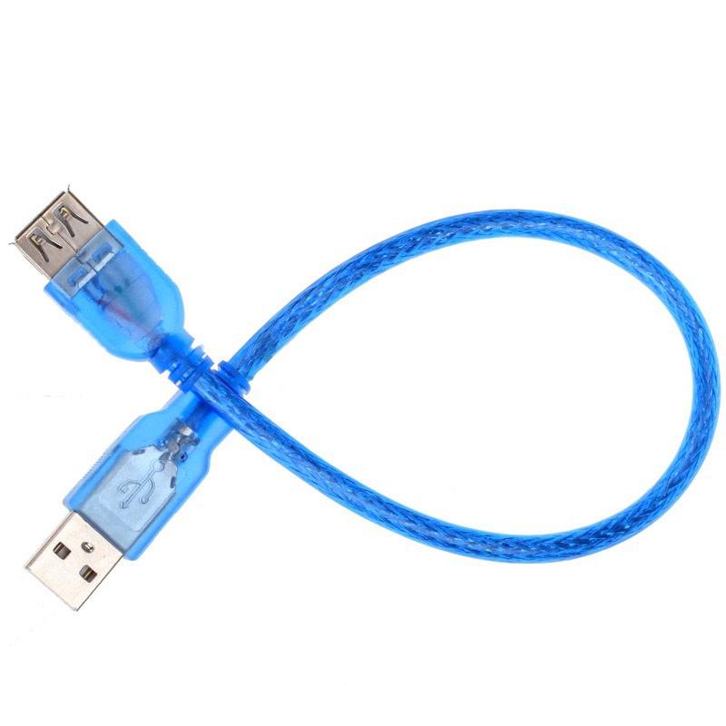 Cáp Nối Dài USB 2.0 Đồng Nam Đến Nữ Cáp Ngắn USB Che Chắn Kép Màu Xanh Trong Suốt Tốc Độ Cao Chống Nhiễu 30 Cm