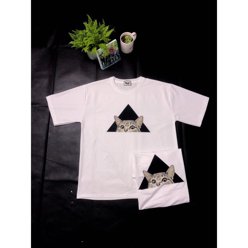 Áo Thun Unisex Form Rộng Tay Lỡ In Hình Mèo