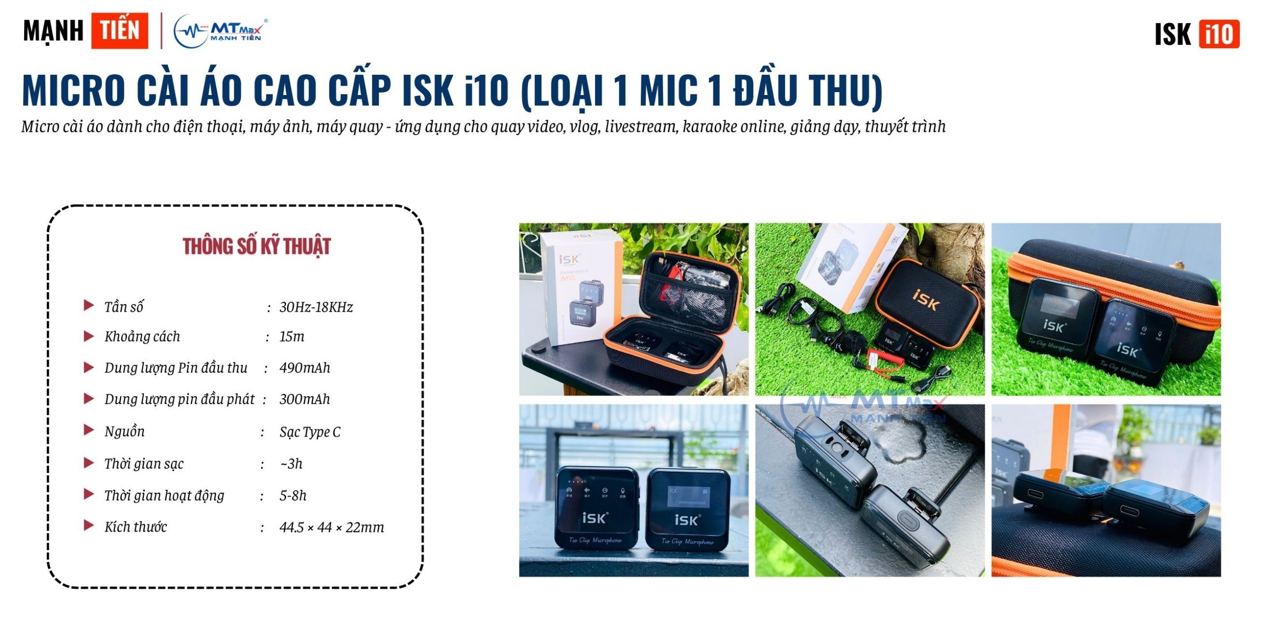 Micro Cài Áo ISK iM10 (Loại 1 Mic 1 Đầu Thu) - Micro Dành Cho Điện Thoại, Máy Ảnh, Máy Quay Hàng Chính Hãng