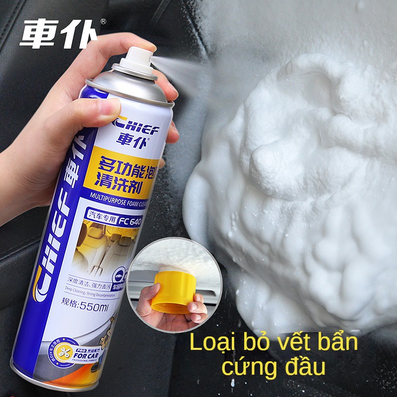 Chai xịt bọt vệ sinh nội thất xe ô tô Chief FC640 tẩy sạch vết ố trên ghế da vô lăng taplo chai 550ml