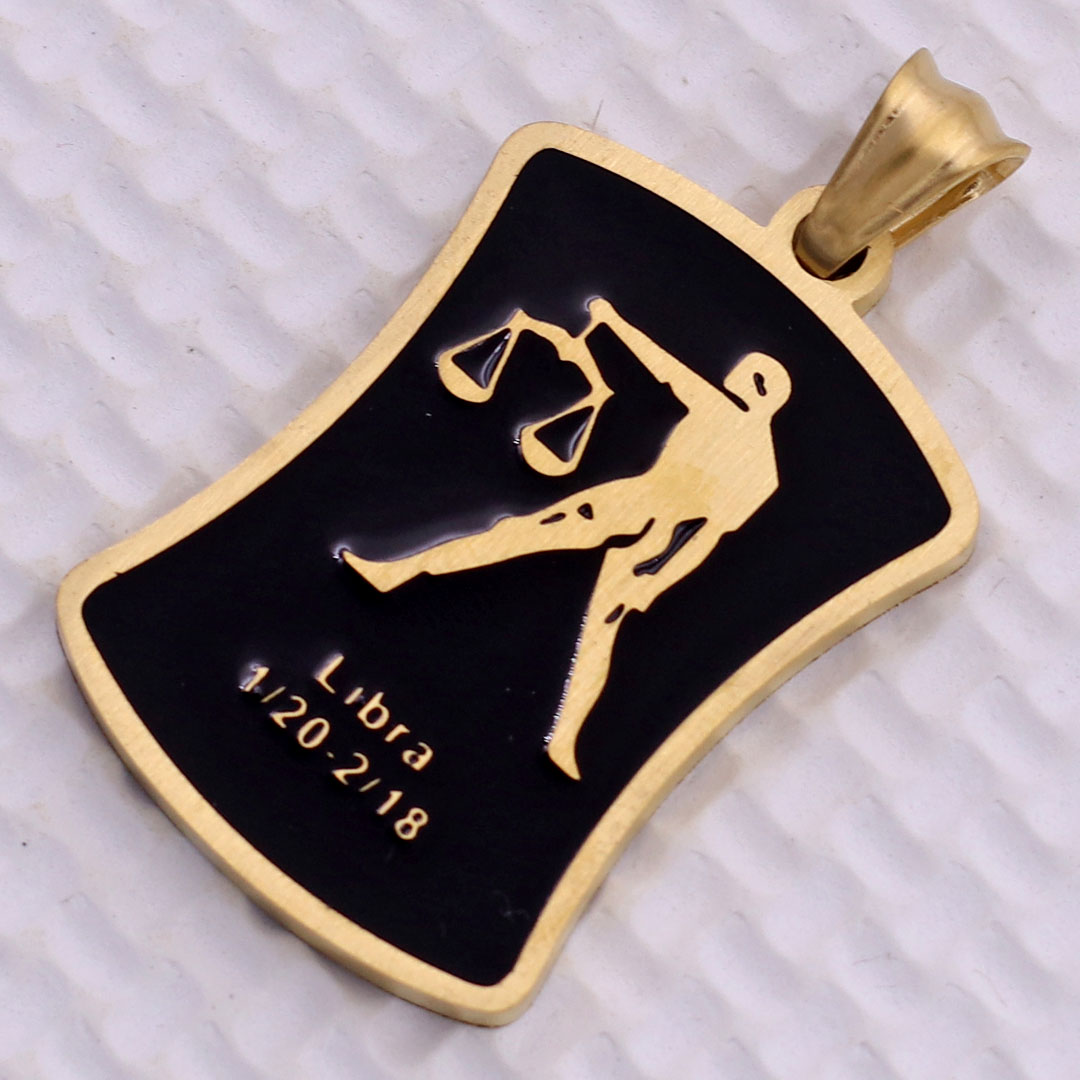 Hình ảnh Mặt dây chuyền cung Thiên Bình- Libra inox rắn vàng kèm vòng cổ dây da đen Cung hoàng đạo