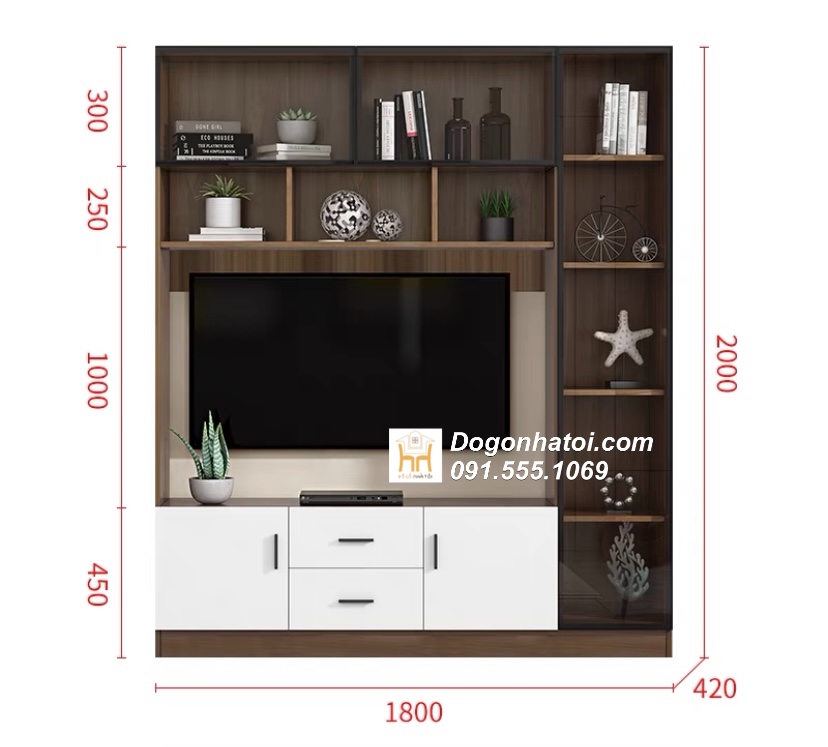 Kệ Tivi Kết Hợp Tủ Trang Trí Tường Cực Đẹp 2m X 2m6 - TR612