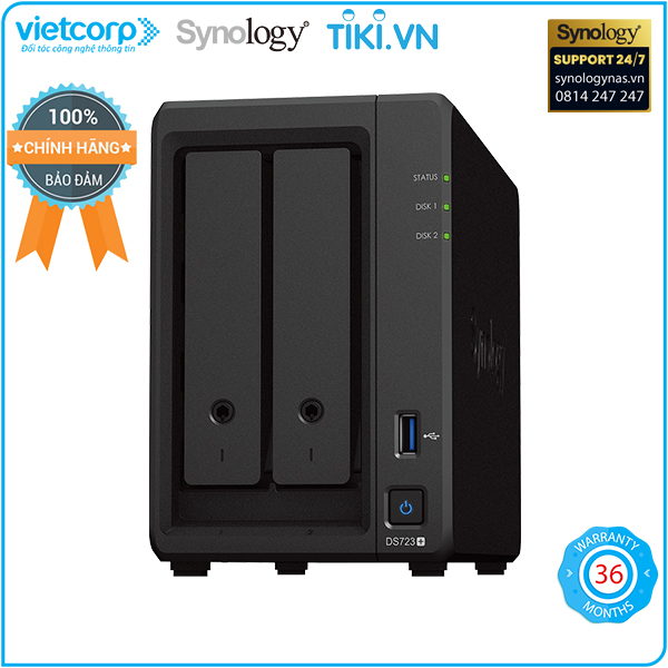 Thiết bị lưu trữ NAS Synology DS723+ (Đen) - Hàng Chính Hãng