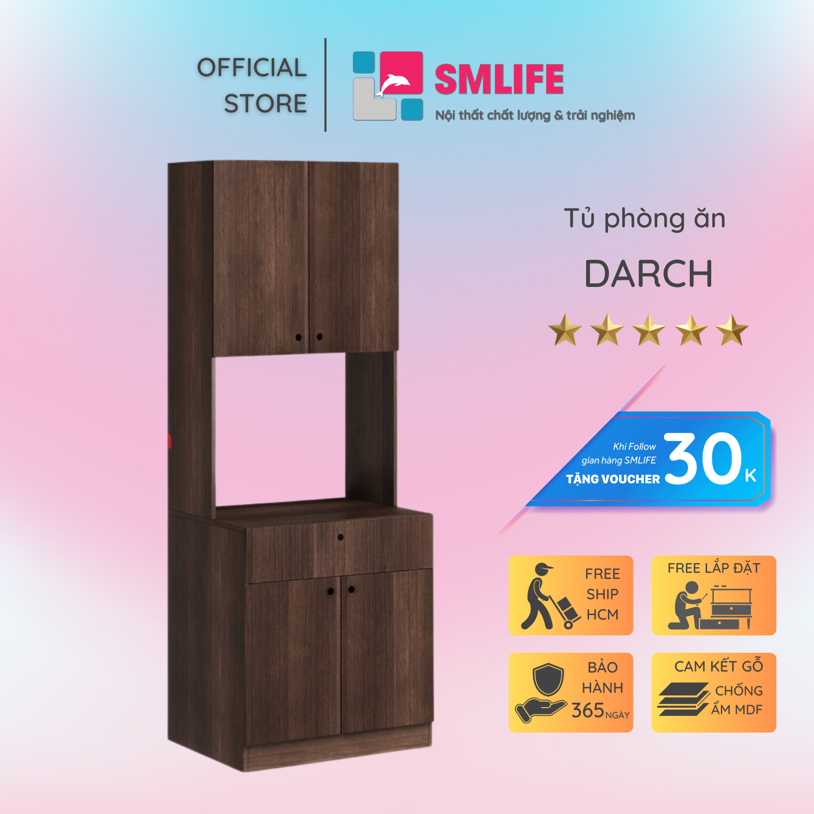 Tủ đựng đồ nhà bếp gia đình thiết kế đẹp SMLIFE Darch