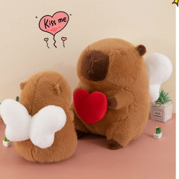 Thú nhồi bông Capybara cánh thiên thần đáng yêu - Size 30cm đến 50cm - Quà tặng gấu bông chuột lang ôm tim cánh trắng êm mịn