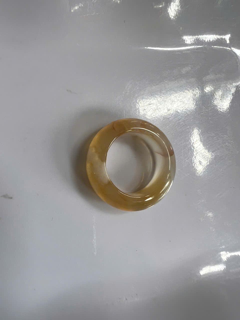 Nhẫn Nữ mới Đá Mã Não Bông Bông Vàng Tươi Trắng Bóng Đẹp Ni 16mm Cao 7mm Dầy 4mm Chị em Nữ mệnh Kim mệnh Thủy mệnh Thổ đeo lên tay xinh xắn may mắn ạ