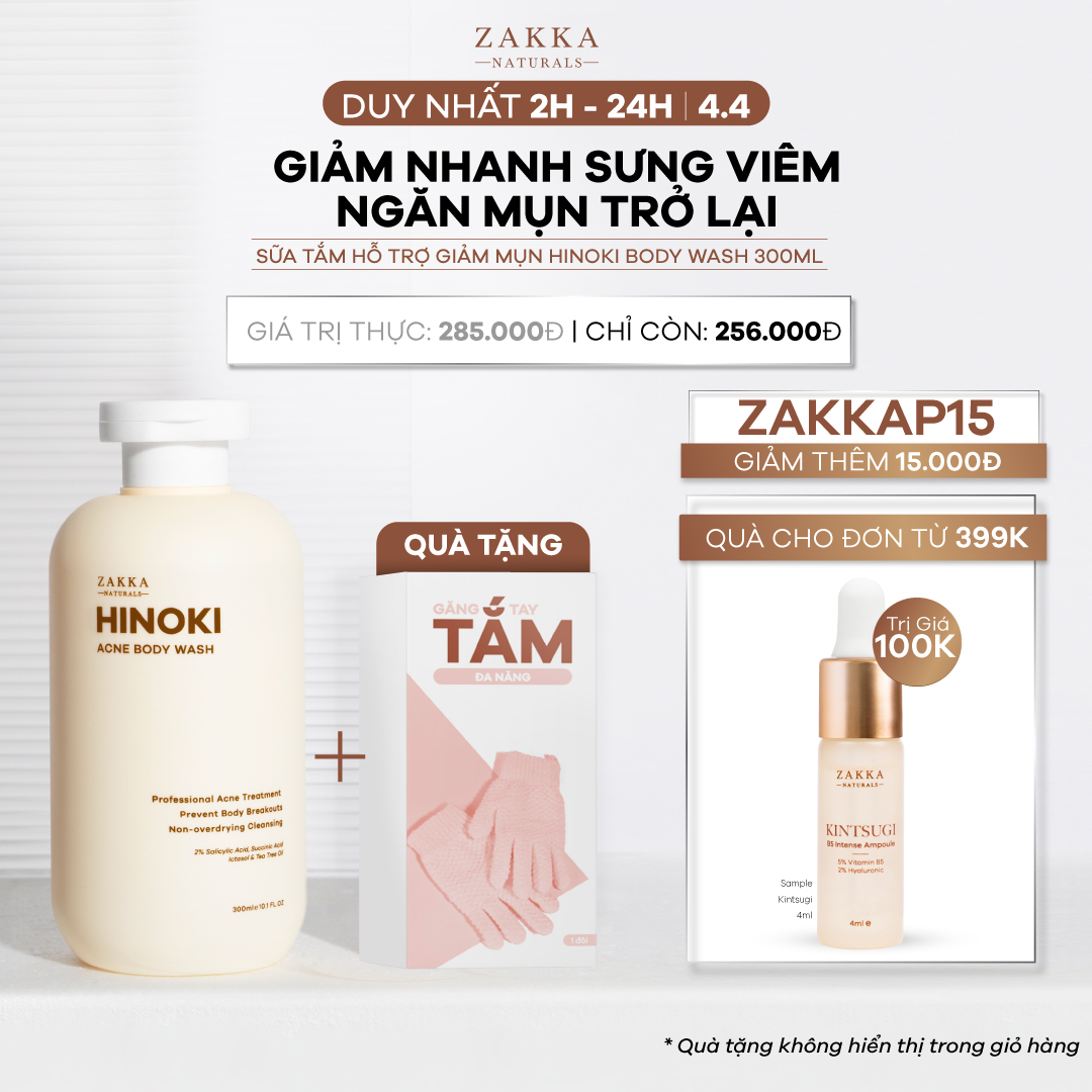 Sữa Tắm Hỗ Trợ Giảm Mụn Hinoki Body Wash Zakka Naturals 300ml