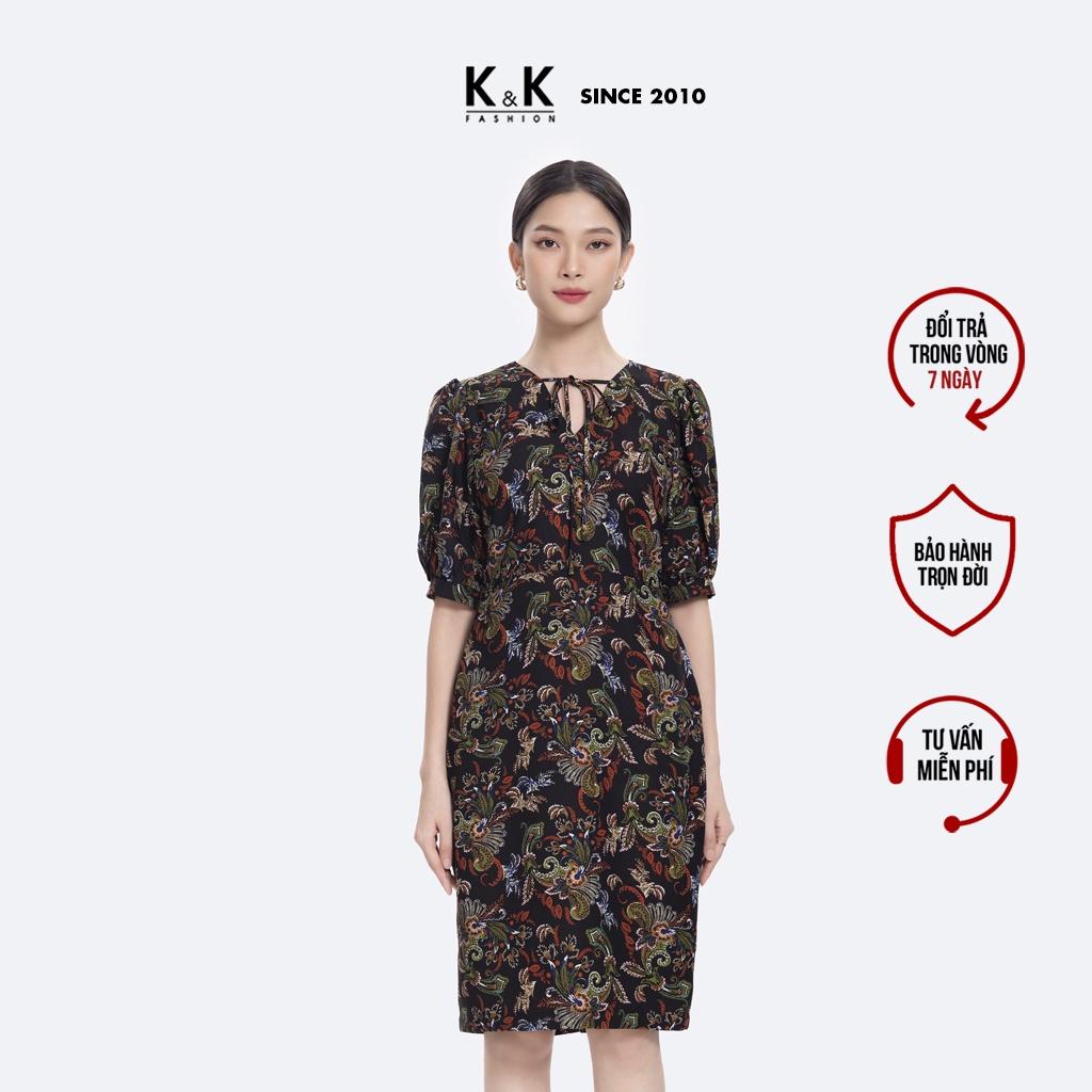 Đầm Ôm Công Sở Nữ Họa Tiết Tay Lửng K&amp;K Fashion KK117-35 Chất Liệu Garolan