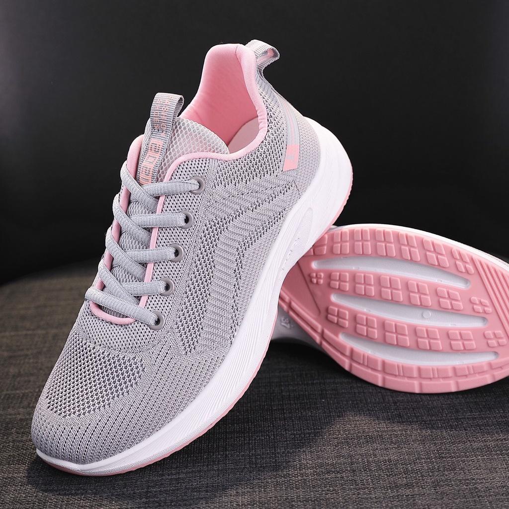 Giày thể thao sneaker chạy bộ tập Gym nữ màu xám hồng hot trend phong cách Hàn Quốc