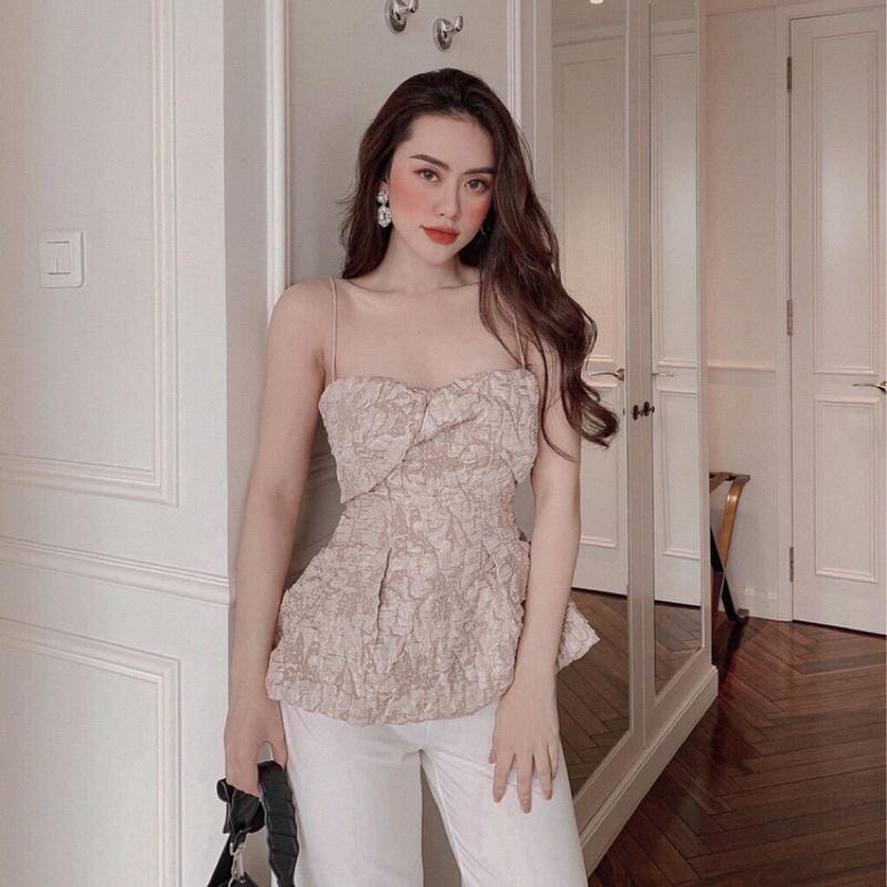 Áo peplum 2 dây nơ to xoắn ngực có 3 màu có size