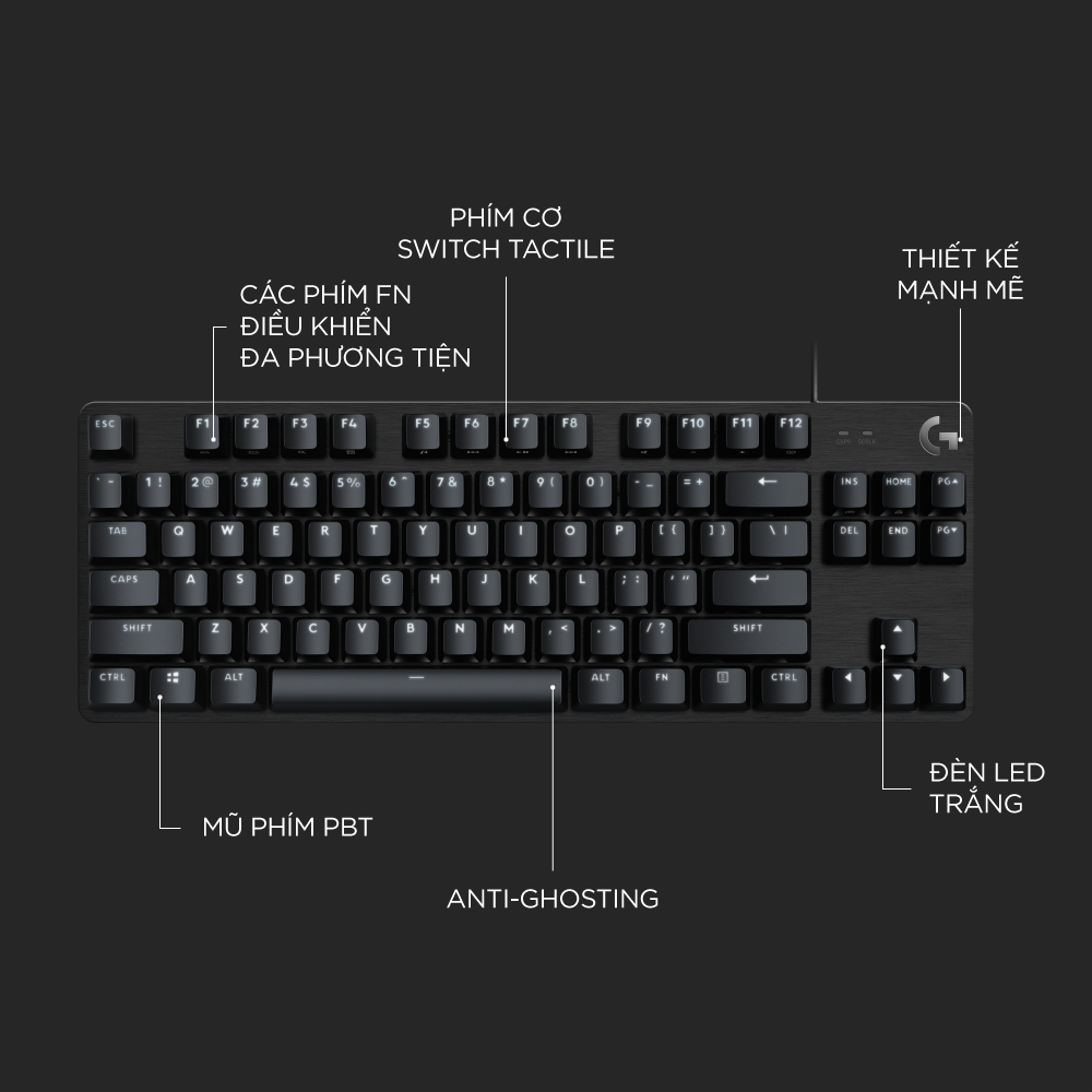 Bàn phím cơ game Logitech G413 TKL SE / G413 SE Full size – Keycap PBT, Switch Tactile, Anti-Ghosting khi nhấn 6 phím cùng lúc, đèn LED trắng -Hàng Chính Hãng