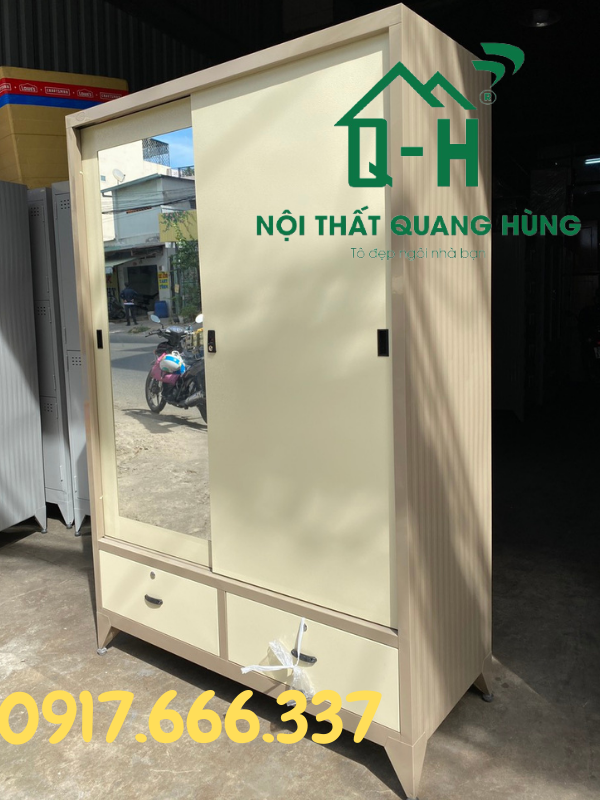 TỦ QUẦN ÁO SẮT SƠN TĨNH ĐIỆN 2 CÁNH CỬA LÙA MÀU CÀ PHÊ 1M8X1M2