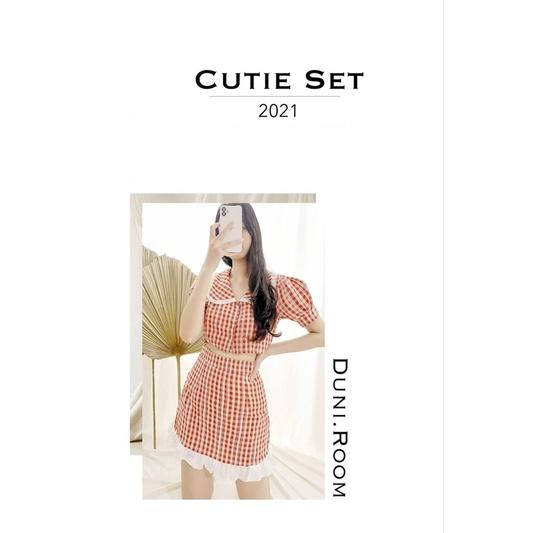 Cutie set - set áo chân váy caro đỏ phối bèo